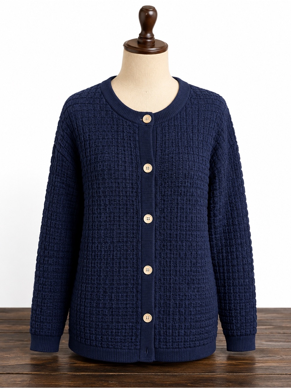 Dokotoo XL Navy Blue Waffle Knit Button Front Cardigan Sweater - Picture 2 of 9
